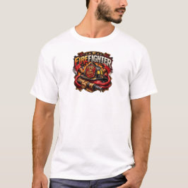 消防士バッジ エンブレム ビンテージ デザイン Tシャツ