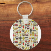 消防士パターン、消防車、救助ギア、火炎 キーホルダー (裏面)