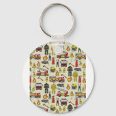 消防士パターン、消防車、救助ギア、火炎 キーホルダー (裏面)