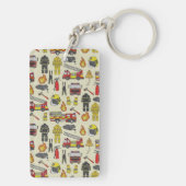 消防士パターン、消防車、救助ギア、火炎 キーホルダー (裏面)