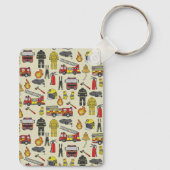 消防士パターン、消防車、救助ギア、火炎 キーホルダー (裏面)