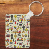 消防士パターン、消防車、救助ギア、火炎 キーホルダー (裏面)