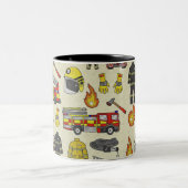 消防士パターン、消防車、救助ギア、火炎 ツートーンマグカップ (中央)