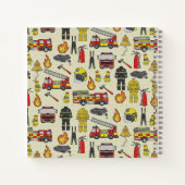 消防士パターン、消防車、救助ギア、火炎 ノートブック (裏面)