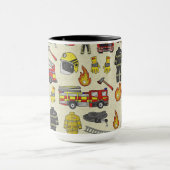 消防士パターン、消防車、救助ギア、火炎 マグカップ (中央)