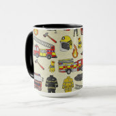 消防士パターン、消防車、救助ギア、火炎 マグカップ (正面左)