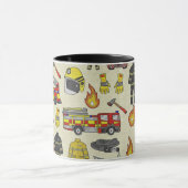 消防士パターン、消防車、救助ギア、火炎 マグカップ (中央)