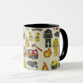 消防士パターン、消防車、救助ギア、火炎 マグカップ (正面右)