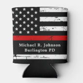 消防士パーソナライズされたの細い赤線 缶クーラー (裏面)