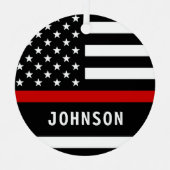 消防士パーソナライズされたの細モダンい赤線 メタルオーナメント (正面)