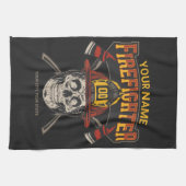 消防士パーソナライズされたスカルヘルメットAx消防士 キッチンタオル (横)