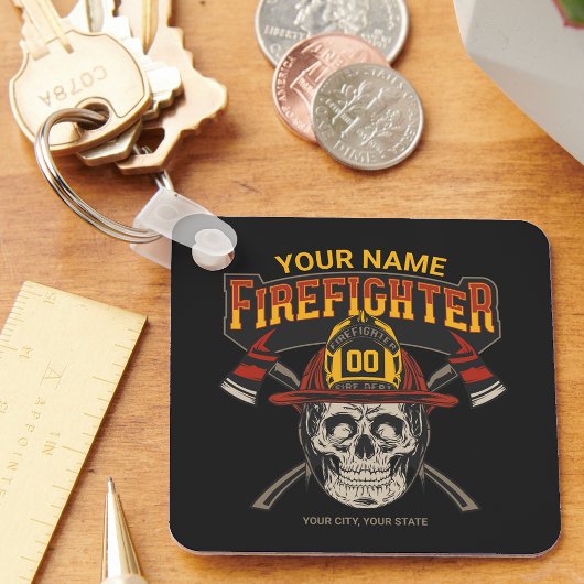 消防士パーソナライズされたスカルヘルメットAx消防士 キーホルダー