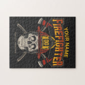 消防士パーソナライズされたスカルヘルメットAx消防士 ジグソーパズル (横)