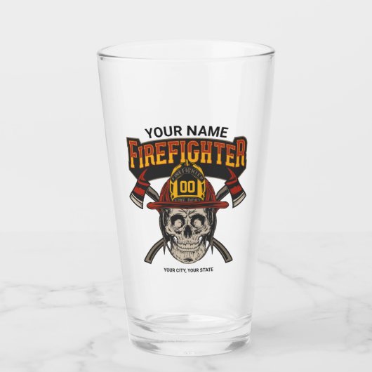 消防士パーソナライズされたスカルヘルメットAx消防士 タンブラーグラス (正面)