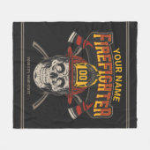 消防士パーソナライズされたスカルヘルメットAx消防士 フリースブランケット (正面(横))