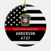 消防士パーソナライズされたロゴ薄い赤線 セラミックオーナメント (裏面)