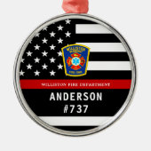 消防士パーソナライズされたロゴ薄い赤線 メタルオーナメント (正面)