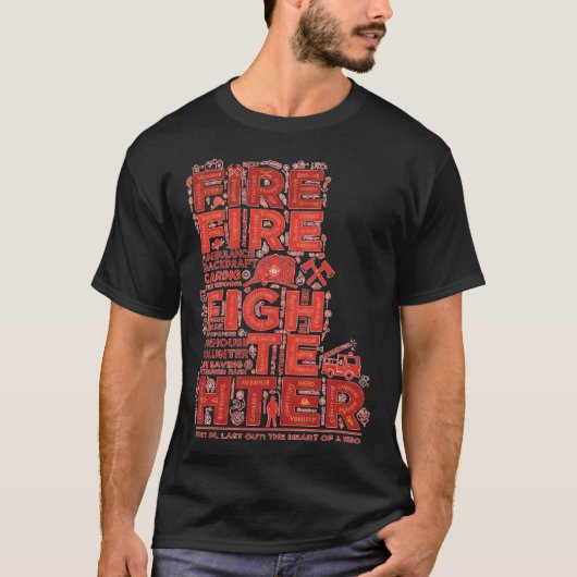 消防士ヒーロー的ワードアートタイポグラフィーデザイン Tシャツ (正面)