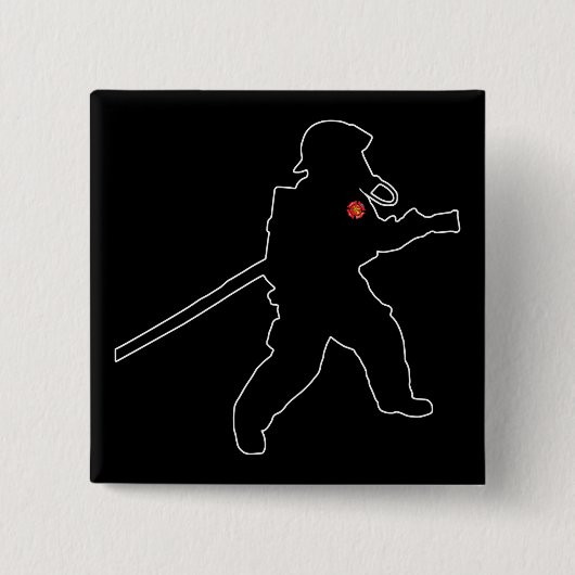 消防士ファイアヒーローファイアレスキューシルエット 缶バッジ (正面)