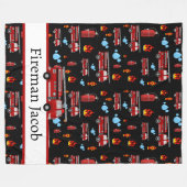 消防士ファイアーファイターファイアーマンファイアートラック フリースブランケット (正面(横))