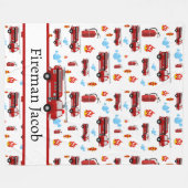 消防士ファイアーファイターファイアーマンファイアートラック フリースブランケット (正面(横))