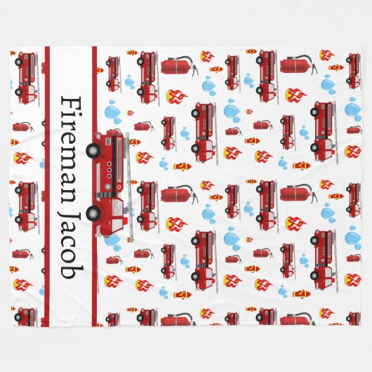 消防士ファイアーファイターファイアーマンファイアートラック フリースブランケット (正面(横))