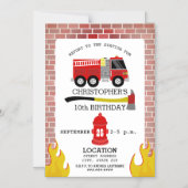 消防士ブリックフレイムアックス消火栓誕生日 マグネット招待状 (正面)