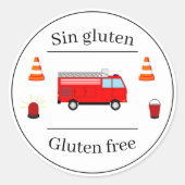 消防士ブルー　バイリンガル　バースデー　フードラベル ラウンドシール (正面)