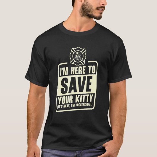 消防士プロフェッショナルレスキュー猫消防士 F Tシャツ (正面)