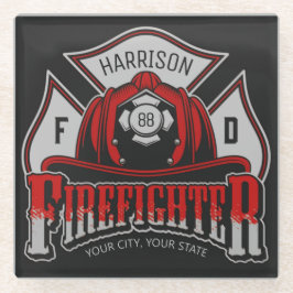 消防士ヘルメットADD NAME消防署救助 ガラスコースター