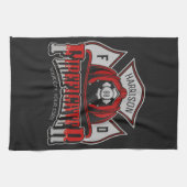 消防士ヘルメットADD NAME消防署救助 キッチンタオル (横)