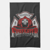 消防士ヘルメットADD NAME消防署救助 キッチンタオル (縦)
