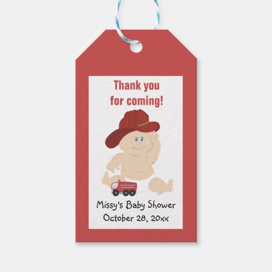 消防士ベビーシャワーありがとうメッセージカード ギフトタグ (正面)