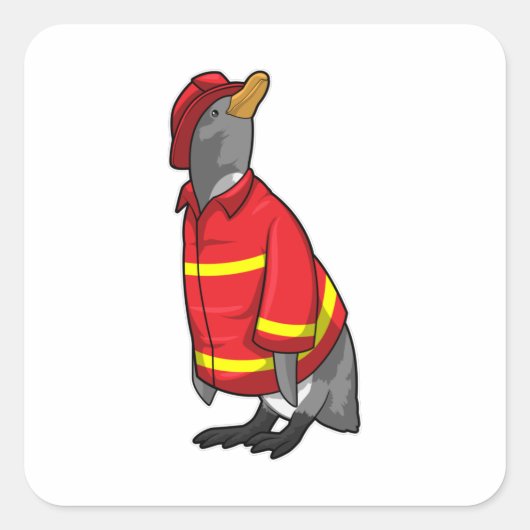 消防士ペンギン スクエアシール (正面)