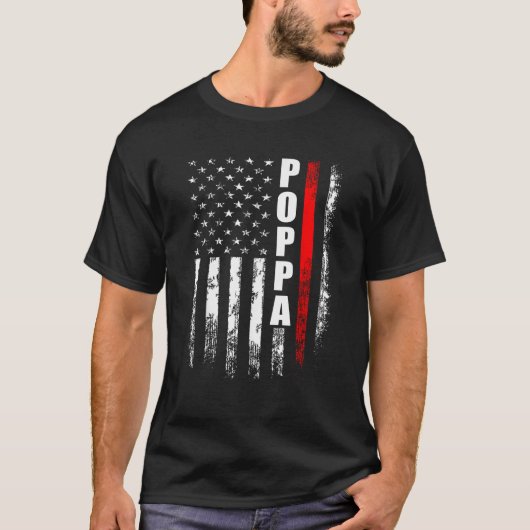 消防士ポッパアメリカ国旗の父の日M Tシャツ (正面)