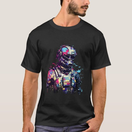 消防士ポートレートブレイブファイアマン抽象芸術 Tシャツ (正面)