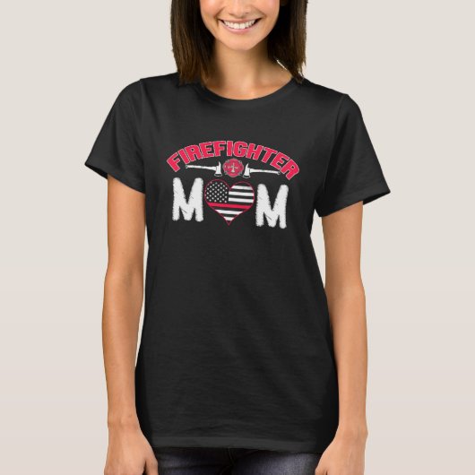 消防士ママ母は薄い赤いラインFをサポート Tシャツ (正面)