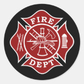 消防士マルチーズクロスラウンドステッカー ラウンドシール (正面)