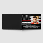 消防士メモリアル薄い赤線の写真葬儀 ゲストブック (全面)