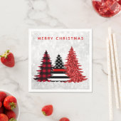 消防士メリークリスマスツリーレッドグリッタープレイド スタンダードカクテルナプキン (インサイチュ)