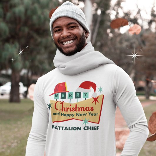 消防士メリークリスマスハッピーニューイヤーレトロ Tシャツ
