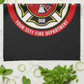 消防士レスキューADD NAME消防署バッジ キッチンタオル (折り畳み)