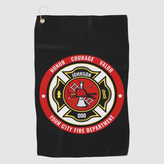 消防士レスキューADD NAME消防署バッジ ゴルフタオル (正面)