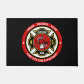消防士レスキューADD NAME消防署バッジ ドアマット (正面)