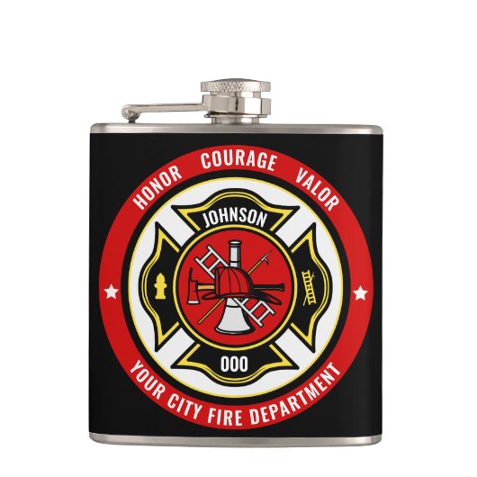 消防士レスキューADD NAME消防署バッジ フラスク (正面)