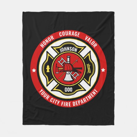 消防士レスキューADD NAME消防署バッジ フリースブランケット (正面)