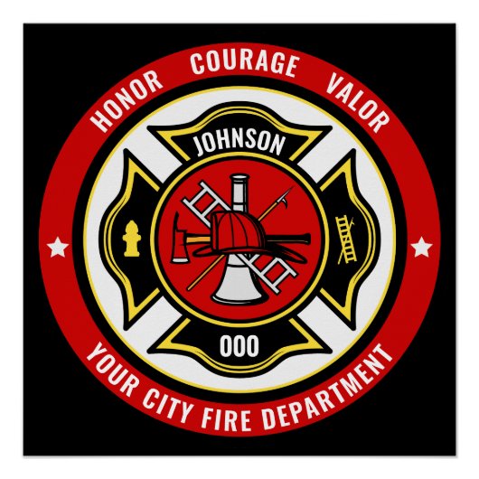消防士レスキューADD NAME消防署バッジ ポスター (正面)