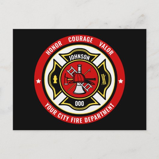 消防士レスキューADD NAME消防署バッジ ポストカード (正面)
