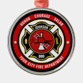 消防士レスキューADD NAME消防署バッジ メタルオーナメント (正面)