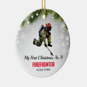 消防士レッドラインとして私の最初のクリスマス セラミックオーナメント (右)